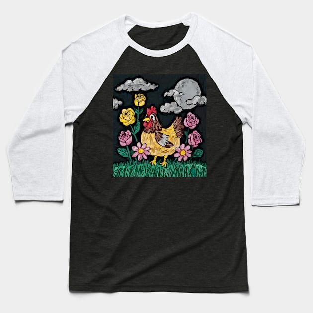 watercolor floral chicken out at night Baseball T-Shirt by Catbrat